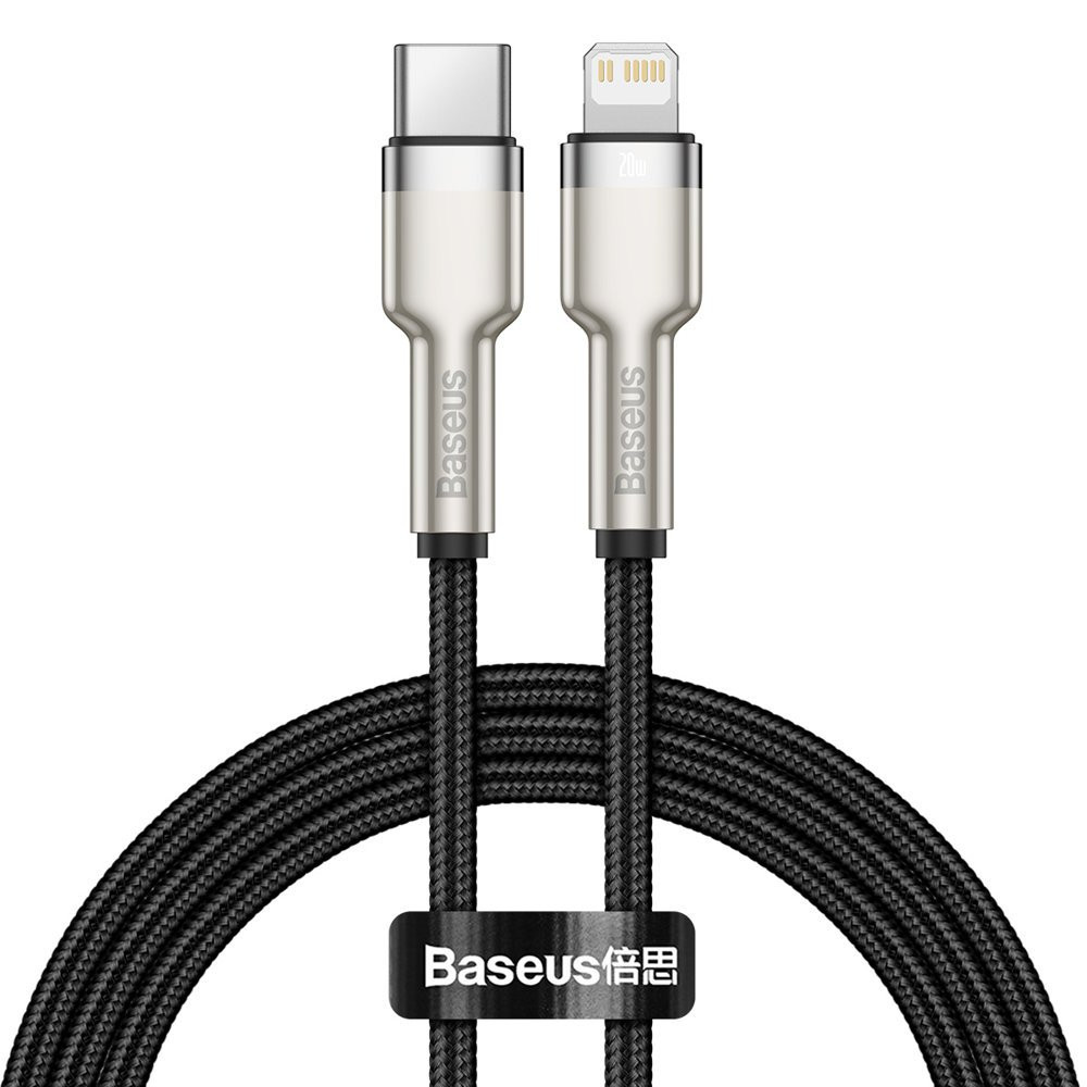 Kabelinė kabelis iPhone USB-C - Žaibas Cafule Metal Data Power Pristatymas 20W 1m - Juoda