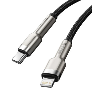 Kabelinė kabelis iPhone USB-C - Žaibas Cafule Metal Data Power Pristatymas 20W 1m - Juoda