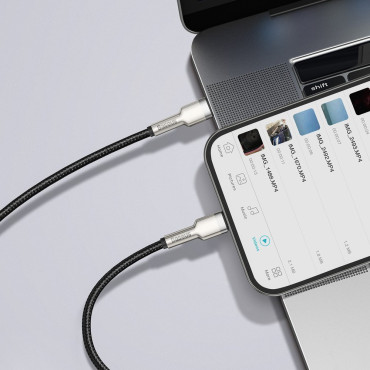 Kabelinė kabelis iPhone USB-C - Žaibas Cafule Metal Data Power Pristatymas 20W 1m - Juoda