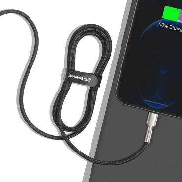 Kabelinė kabelis iPhone USB-C - Žaibas Cafule Metal Data Power Pristatymas 20W 1m - Juoda