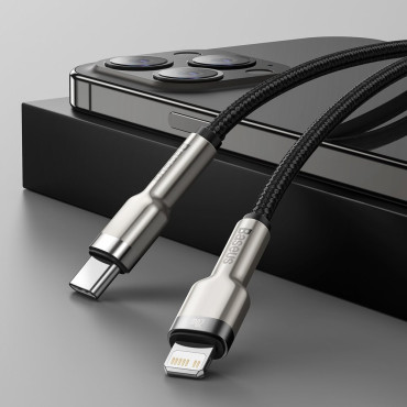 Kabelinė kabelis iPhone USB-C - Žaibas Cafule Metal Data Power Pristatymas 20W 1m - Juoda