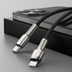 Kabelinė kabelis iPhone USB-C - Žaibas Cafule Metal Data Power Pristatymas 20W 1m - Juoda