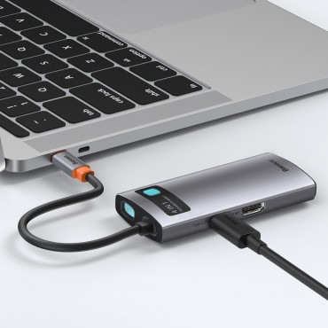 4IN1 Multifunkčný náboj Kovový Gleeam USB-C pre USB-C Power Dodanie HDMI USB 3.2 USB 2.0