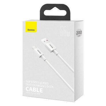 Câble USB supérieur câble - USB-C 66W 6A 2M - Blanc