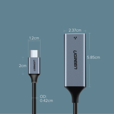 Cartão de rede LAN externo RJ45 - USB-C 1 Gigabit Ethernet - Gray