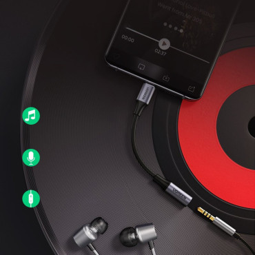 USB-C fejhallgató-adapter 3.5mm Mini jack 10cm - fekete