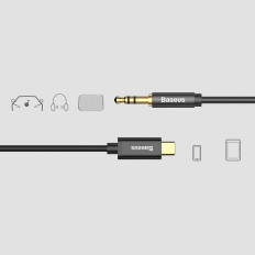 AUX Audio Aux Aux -kaapeli 3.5mm Mini Jack - USB-C 120cm - musta