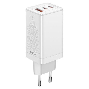 Ātra universāla Gan3 Pro 2x Tīkla lādētājs USB-C / USB + USB-C 65W kabelis - balts