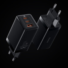 Ātra universāla Gan3 Pro 2x Tīkla lādētājs USB-C / USB + USB-C 65W kabelis - balts