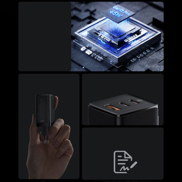 Fast Universal Gan3 Pro 2X Nätverksladdare USB-C / USB + USB-C 65W Kabel - Vit