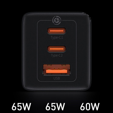 Ātra universāla Gan3 Pro 2x Tīkla lādētājs USB-C / USB + USB-C 65W kabelis - balts