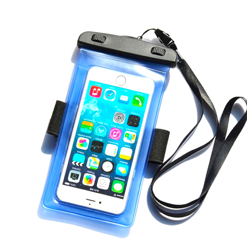Funda impermeable para su teléfono con brazalete PVC - Azul Funda impermeable para su teléfono con brazalete PVC - Azul