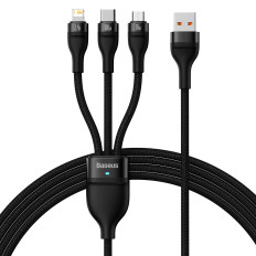 Kabel 3In1 USB kabel pro USB-C / iPhone Lightning / Micro USB 1.2m - černá