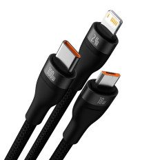 Cabo 3in1 Cabo USB para USB-C / iPhone Lightning / Micro USB 1.2m - preto