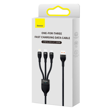 Kabel 3IN1 USB-kabel för USB-C / iPhone Lightning / Micro USB 1.2m - svart