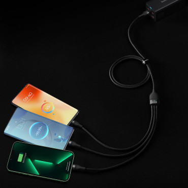 K USB καλώδιο 3in1 USB για USB-C / iPhone Lightning / μικρο USB 1.2m - μαύρο