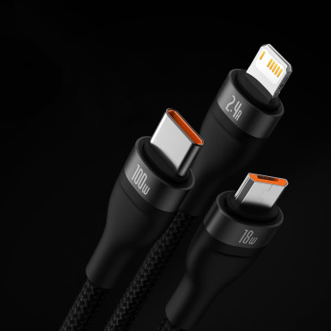 Kabel 3IN1 USB-kabel för USB-C / iPhone Lightning / Micro USB 1.2m - svart