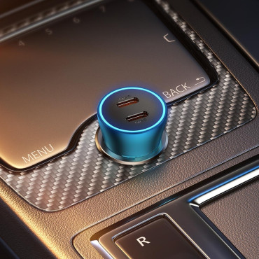 Contator dourado Pro 2x USB-C 40W Carregador de carro - azul
