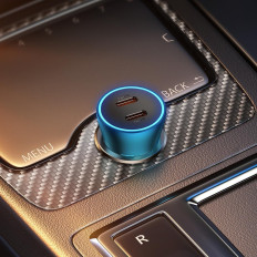 Contator dourado Pro 2x USB-C 40W Carregador de carro - azul