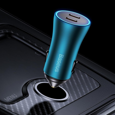Contator dourado Pro 2x USB-C 40W Carregador de carro - azul
