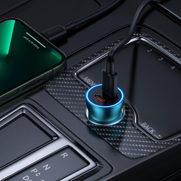 Contator dourado Pro 2x USB-C 40W Carregador de carro - azul
