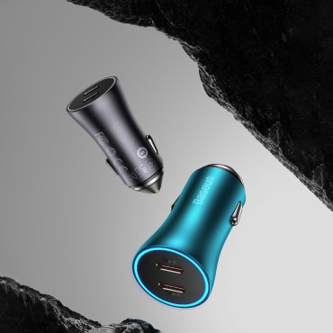 Contator dourado Pro 2x USB-C 40W Carregador de carro - azul