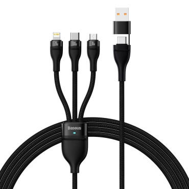 Kabelis 4W1 USB + USB-C kabelis USB-C / iPhone Lightning / Micro USB 1.2m - melns