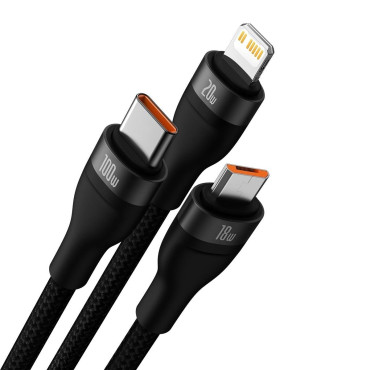 Kabel 4W1 USB + USB-C-Kabel für USB-C / iPhone Blitz / Micro USB 1.2m - schwarz