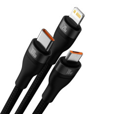 Kabel 4W1 USB + USB-C-kabel voor USB-C / iPhone Lightning / Micro USB 1.2m - Zwart