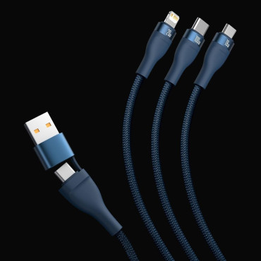 Kábel 4W1 USB + USB-C kábel pre USB-C / iPhone Lightning / Micro USB 1.2m - čierna