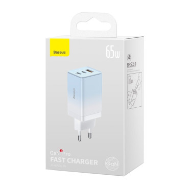 Snabb gan 2x USB-C / USB 65W QC PD - Blå