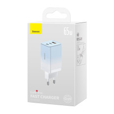 Snabb gan 2x USB-C / USB 65W QC PD - Blå