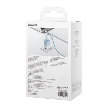 Snabb gan 2x USB-C / USB 65W QC PD - Blå