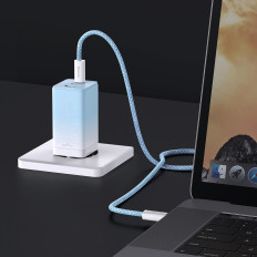 Hurtig GAN 2x USB-C / USB 65W QC PD - Blå