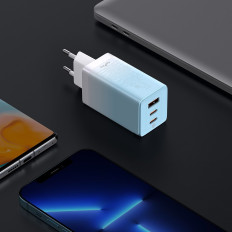 Snabb gan 2x USB-C / USB 65W QC PD - Blå