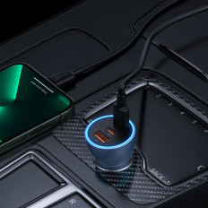 Caricabatteria da auto USB-A + 2x USB-C 65W QC4.0 - BLU