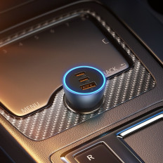 PRO USB-A CAR Lader + 2x USB-C 65W QC4.0 - Blå