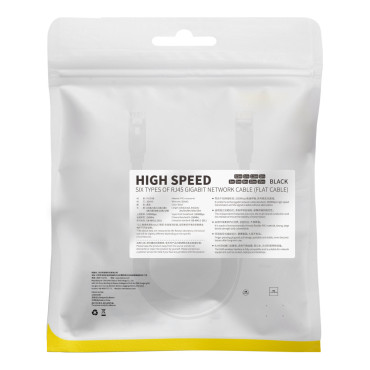 Επίπεδη καλώδιο Flat Patchcord RJ45 Speed Six 1000Mbps 2M - Μαύρο