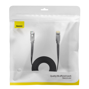 Plattkabel Patchcord RJ45 Speed Six 1000Mbps 15m - Svart