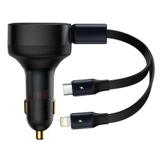 Carregador de carro 2in1 USB-C + iPhone relâmpago laminado 75cm 30 w - preto