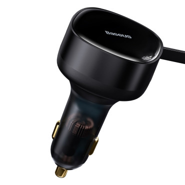 Carregador de carro 2in1 USB-C + iPhone relâmpago laminado 75cm 30 w - preto