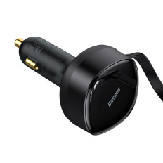 Cargador de coche 2in1 USB-C + Rayo de iPhone Rolled 75cm 30w - Negro