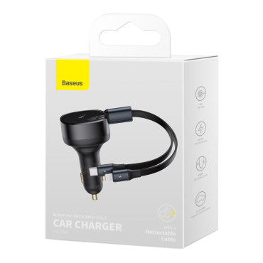 Carregador de carro 2in1 USB-C + iPhone relâmpago laminado 75cm 30 w - preto