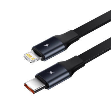 Φορτιστής αυτοκινήτου 2in1 USB-C + iPhone Lightning Rolled 75cm 30w - Μαύρο