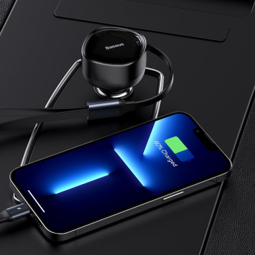 Carregador de carro 2in1 USB-C + iPhone relâmpago laminado 75cm 30 w - preto
