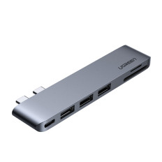 Adaptateur de moyeu pour MacBook Pro / Air 2x USB-C pour 3x USB 3.0 / TF / SD / USB-C - Grey