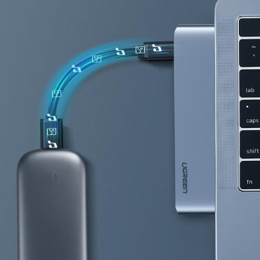 Adattatore per hub per MacBook Pro / Air 2x USB-C per 3x USB 3.0 / TF / SD / USB-C - Grigio