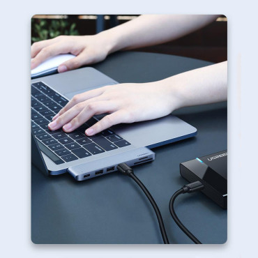 Hub adapter MacBook Pro / Air 2x USB-C jaoks 3x USB 3.0 / TF / SD / USB-C - halli jaoks