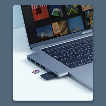HUB adapteris MacBook Pro / Air 2x USB-C 3x USB 3.0 / TF / SD / USB-C - GREY