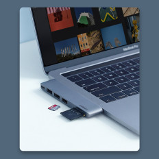 Navadapter för MacBook Pro / Air 2x USB-C för 3x USB 3.0 / TF / SD / USB-C - Grå